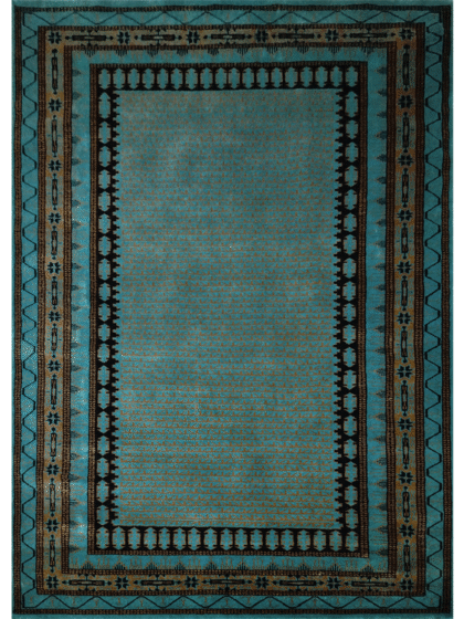 5×7 ft Turquoise Hand Knotted Kanta Carpet Wool