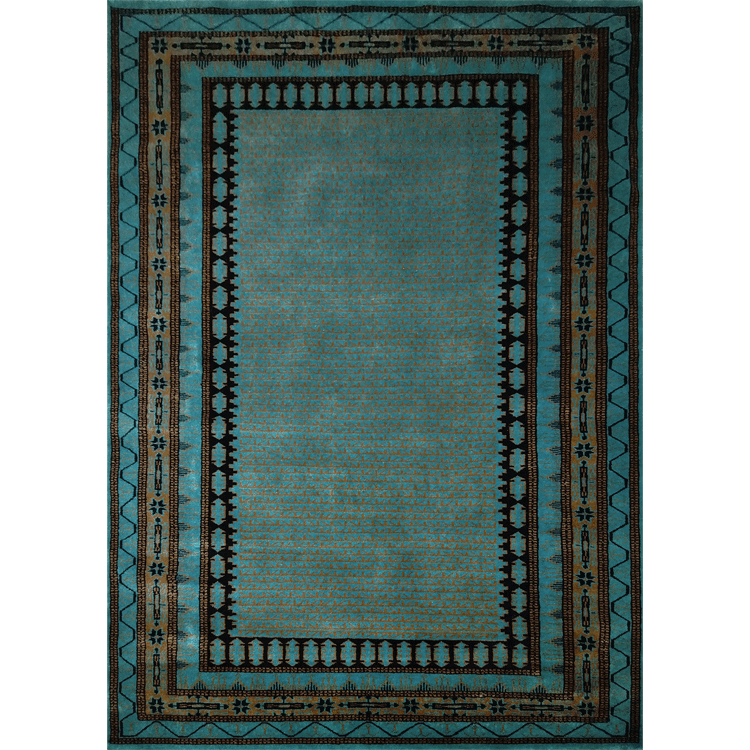 5×7 ft Turquoise Hand Knotted Kanta Carpet Wool