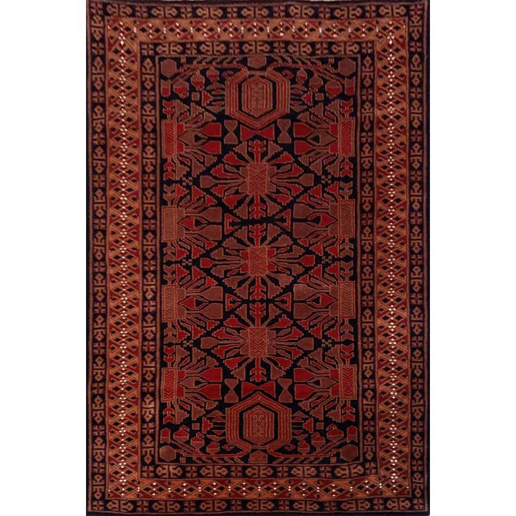 4×6 Feet Handmade Kenkda Wool Carpet Black