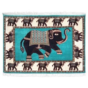 6x4 ft Handmade Elephant Wool Carpet Turquoise