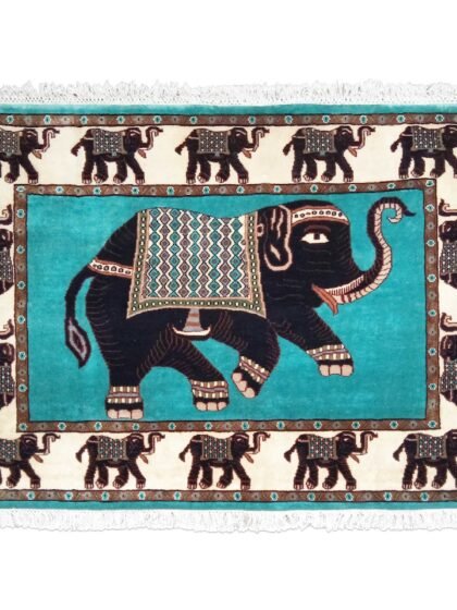 6x4 ft Handmade Elephant Wool Carpet Turquoise