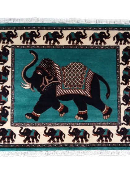 5x4 ft Handmade Elephant Wool Carpet Turquoise