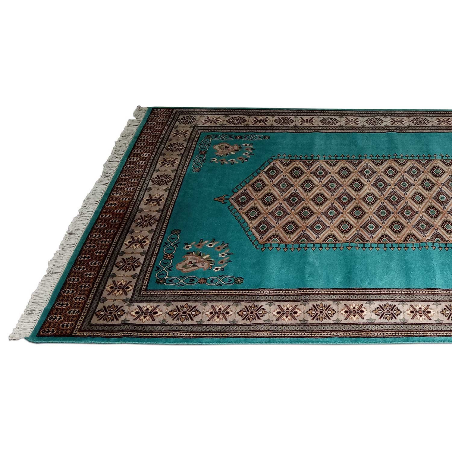 6×9 Feet Handmade Wool Carpet Royal Turquoise Hand Knotted Wool Prince Bukhara Carpet - Image 5