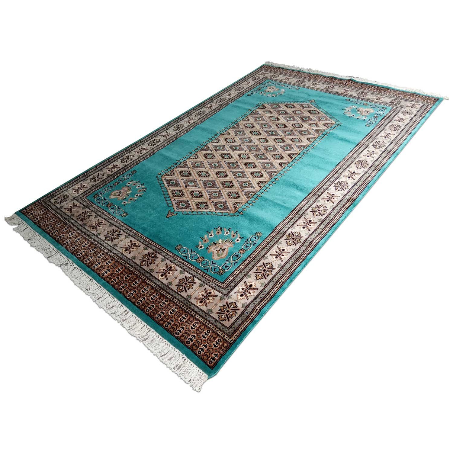 6×9 Feet Handmade Wool Carpet Royal Turquoise Hand Knotted Wool Prince Bukhara Carpet - Image 4