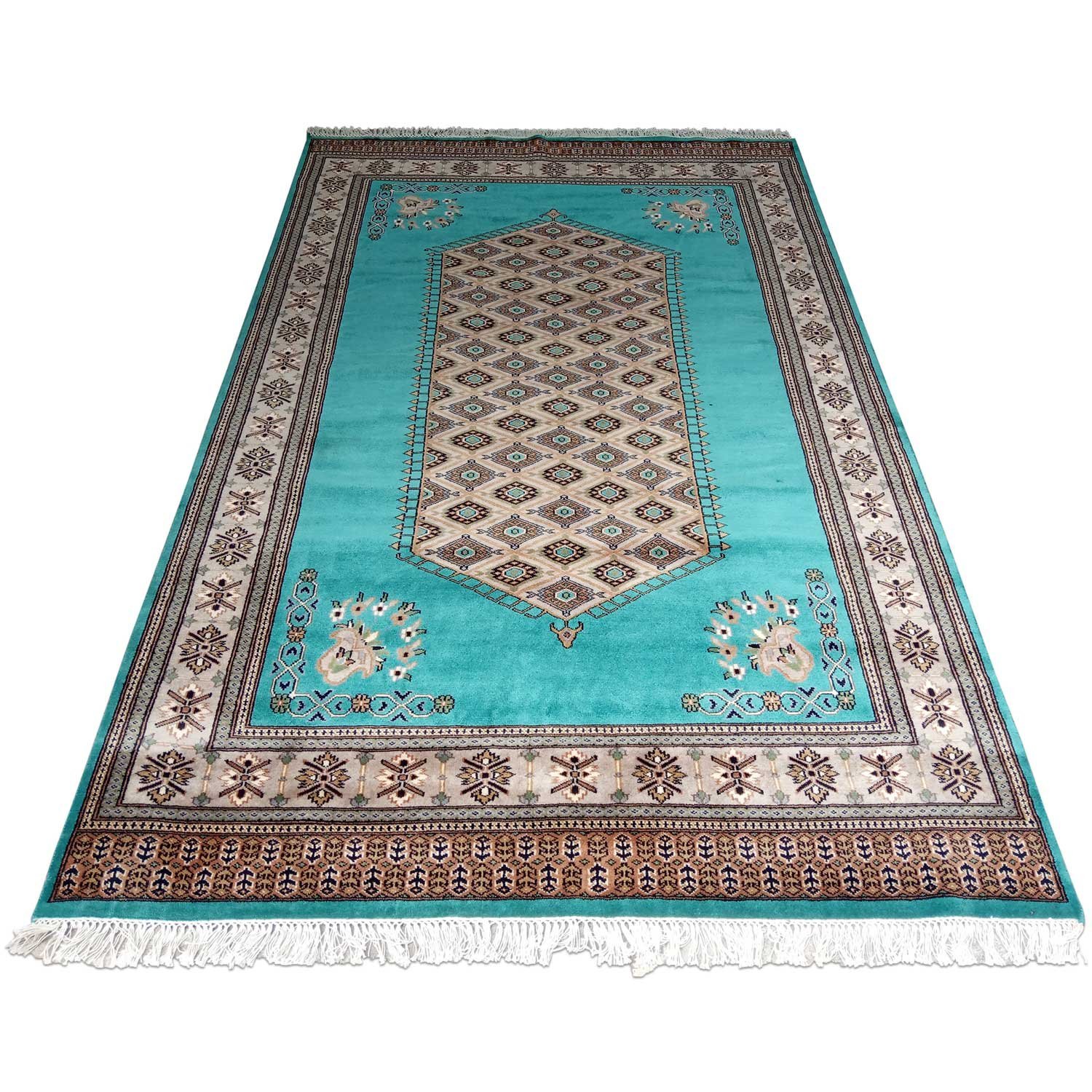 6×9 Feet Handmade Wool Carpet Royal Turquoise Hand Knotted Wool Prince Bukhara Carpet - Image 3