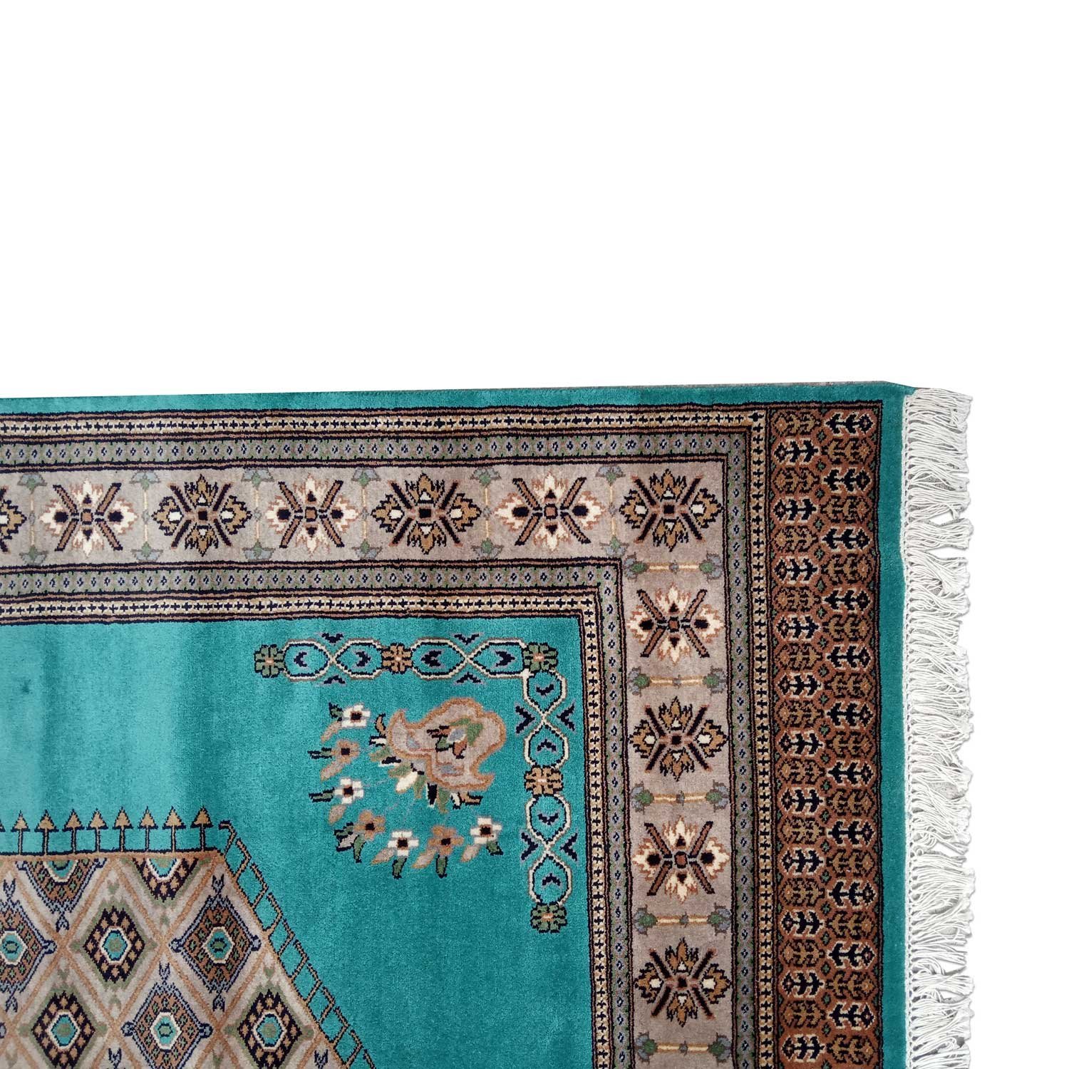 6×9 Feet Handmade Wool Carpet Royal Turquoise Hand Knotted Wool Prince Bukhara Carpet - Image 6