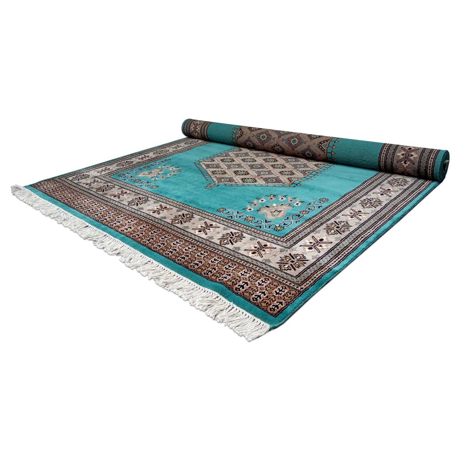 6×9 Feet Handmade Wool Carpet Royal Turquoise Hand Knotted Wool Prince Bukhara Carpet - Image 7