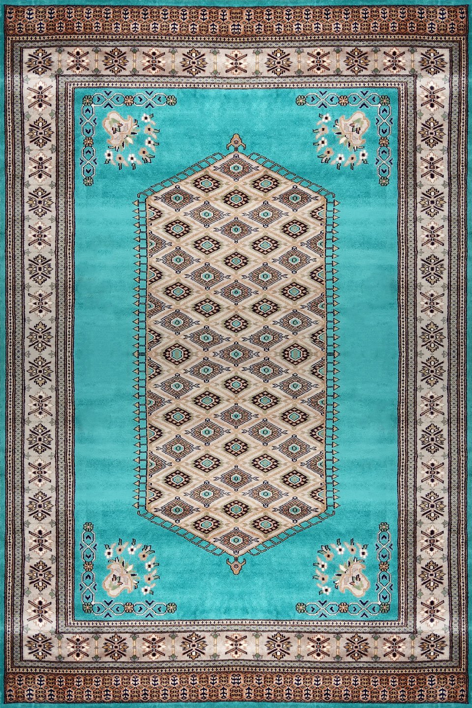 6×9 Feet Handmade Wool Carpet Royal Turquoise Hand Knotted Wool Prince Bukhara Carpet - Image 2