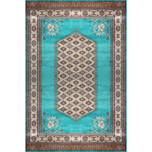 6×9 Feet Handmade Wool Carpet Royal Turquoise Hand Knotted Wool Prince Bukhara Carpet