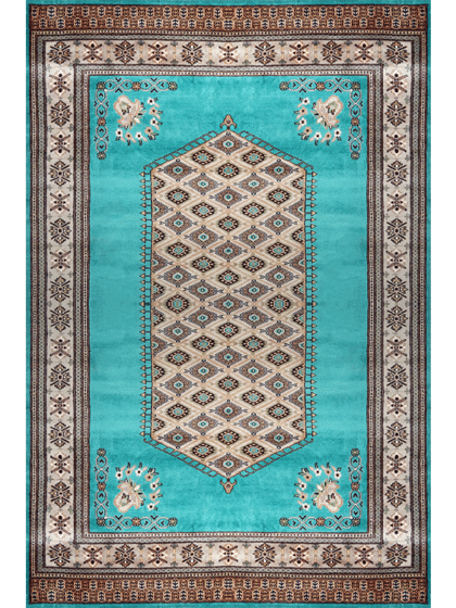 6×9 Feet Handmade Wool Carpet Royal Turquoise Hand Knotted Wool Prince Bukhara Carpet