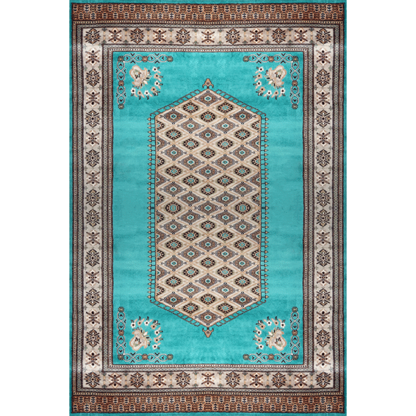 6×9 Feet Handmade Wool Carpet Royal Turquoise Hand Knotted Wool Prince Bukhara Carpet