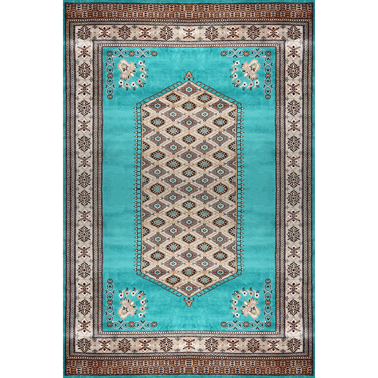 6×9 Feet Handmade Wool Carpet Royal Turquoise Hand Knotted Wool Prince Bukhara Carpet