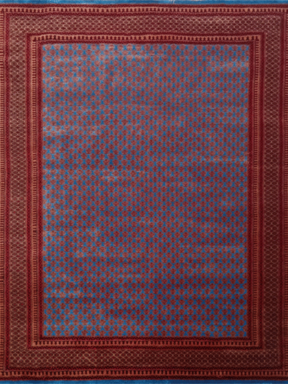 8x10 Feet Handmade Wool Carpet Royal Blue Lichi Hand Knotted Carpet Traditional Luxury