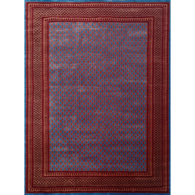 9×12 Feet Hand Knotted Wool Carpet Blue Lichi